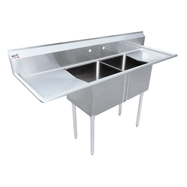 24″ x 24″ x 14″ 18-gauge stainless steel Two Tub Sink with 3.5″ Center Drain and Two Drainboards