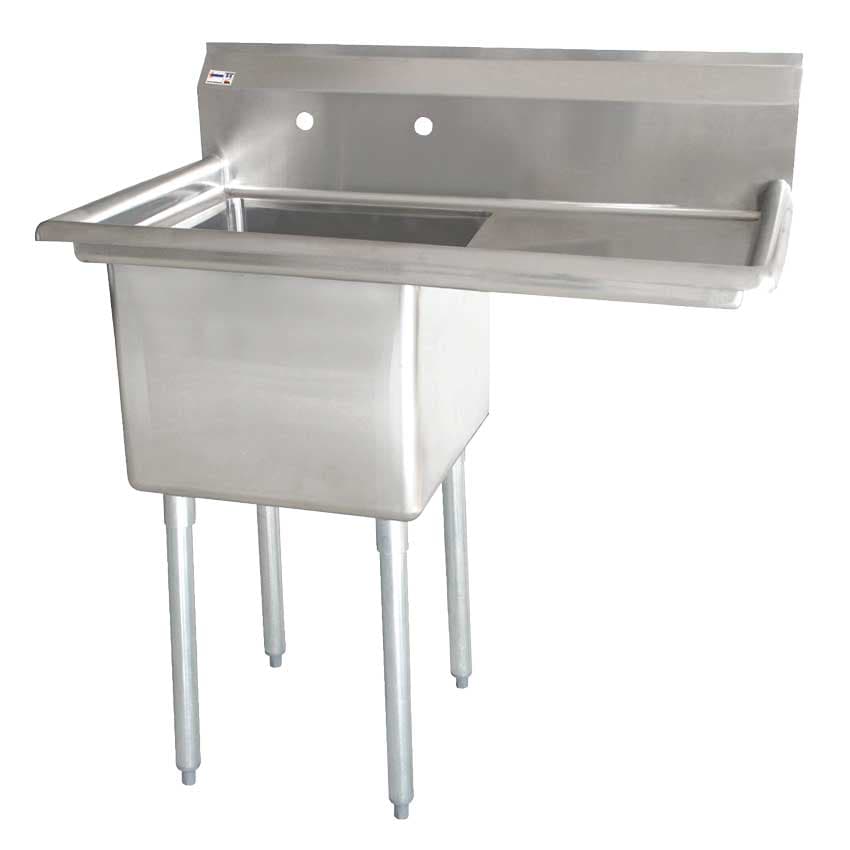 24″ x 24″ x 14″ 18-gauge stainless steel One Tub Sink with 3.5″ Center Drain and Right Drainboard