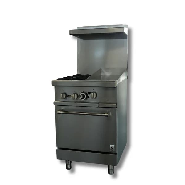 Gas Range 24"w/12" Griddle top with 2 Open Burners HZ-R24-12MG