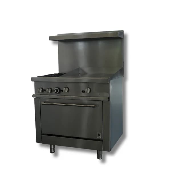 Gas Range 36"w/24"Griddle top with 2 Open Burners HZ-R36-24MG