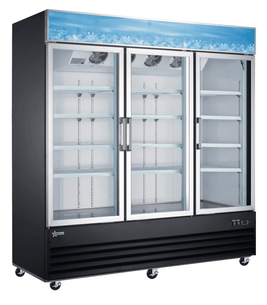 78-inch 3 Door Swing Glass Door Refrigerator with 53 cu.ft. Capacity – Black