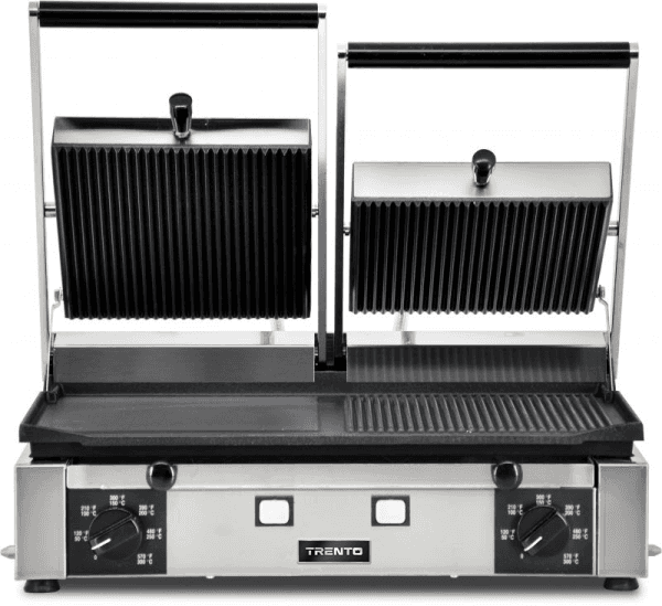 Elite Series 10″ x 19″ Double Panini Grill with Ribbed Top and 1/2 Grooved and S