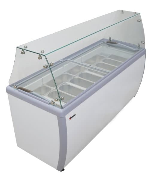 71″ Thirteen Pan Gelato Dipping Cabinet with Flat Sneeze Guard and Pans