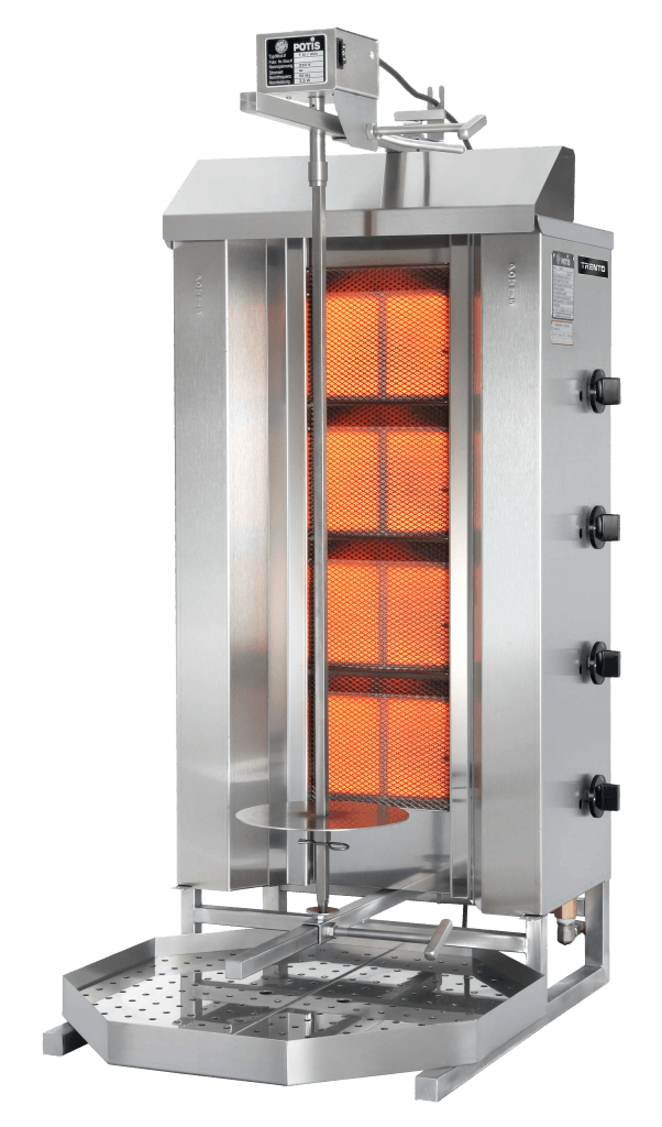 Potis MU GD4 70 kg Natural Gas Doner Kebab Machine / Vertical Broiler with 4 Bur