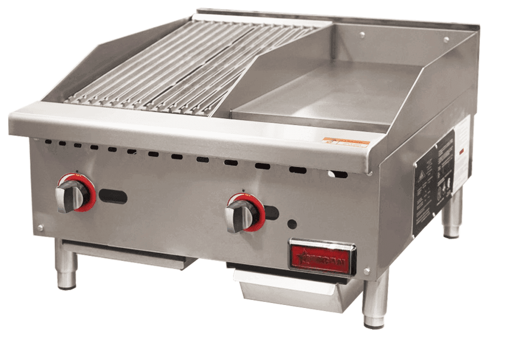 24″ Countertop Gas Combination Charbroiler and Griddle Combo- 65,000 BTU Natural
