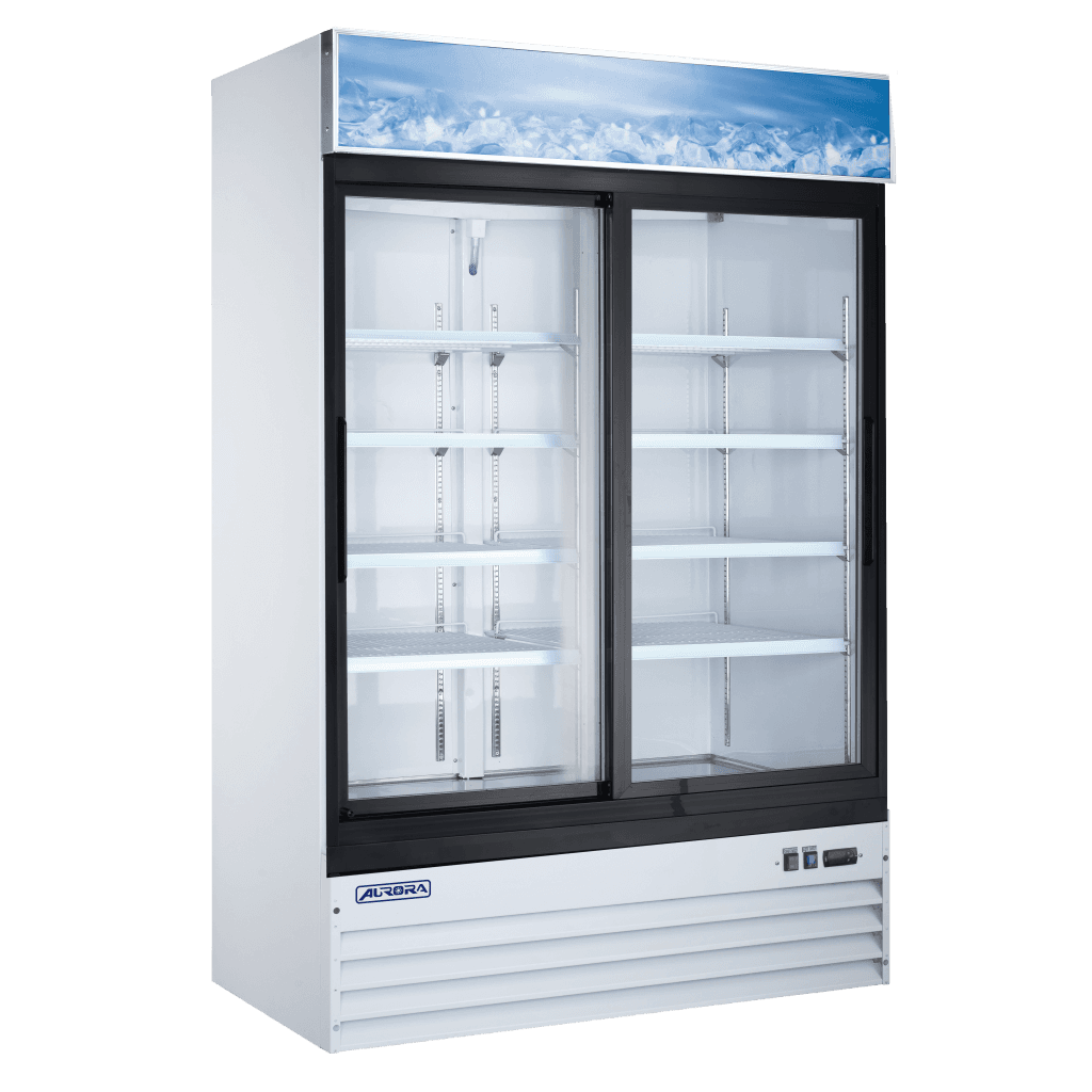 Aurora 54″ White Display Refrigerator, 2 Glass Doors, 45 cu.ft. (1274 L) Capacit