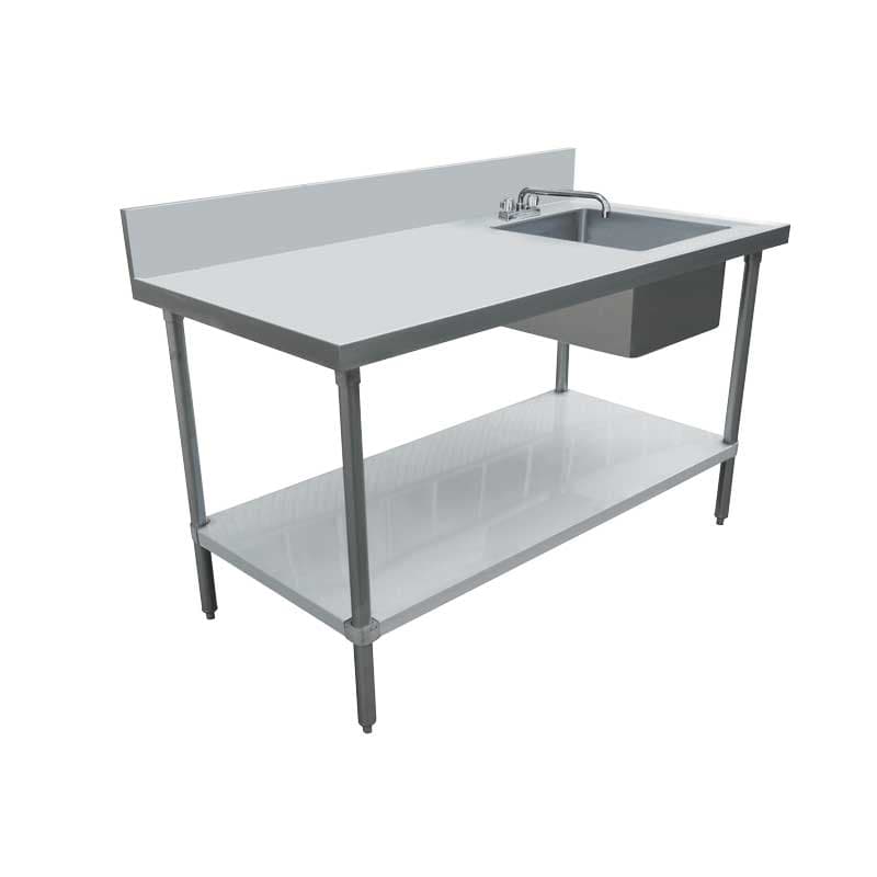 INOX1974 Stainless steel table with left or righy sink and 6″ backsplash
