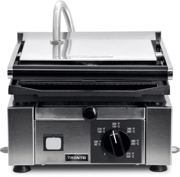 Elite Series 10″ x 9″ Single Panini Grill with Grooved Top and Smooth Bottom Gri