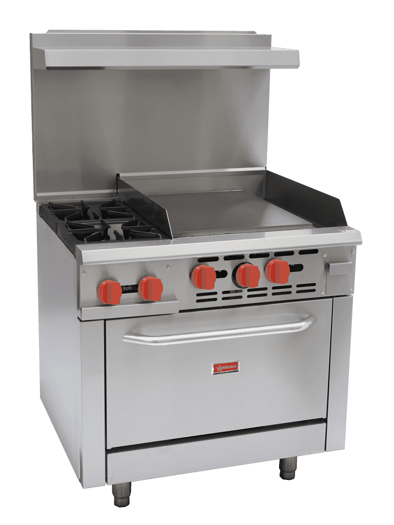 36″ Commercial Gas Range with 2 Burners, 24″ Griddle and Standard Oven – Natural