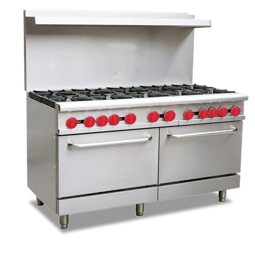 60″ Commercial Gas Range with 10 Burners and 2 Standard Ovens 362,000 BTU – Natu