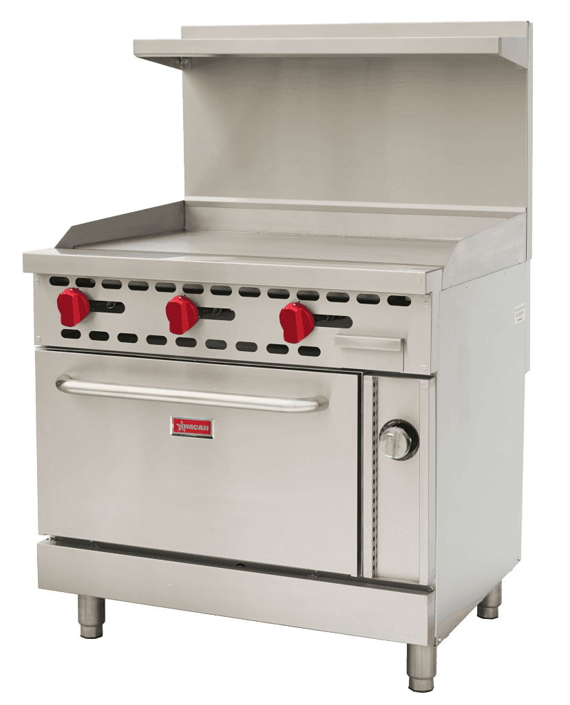 36″ Commercial Gas Range with 36″ Griddle and Standard Oven 93,000 BTU – Natural