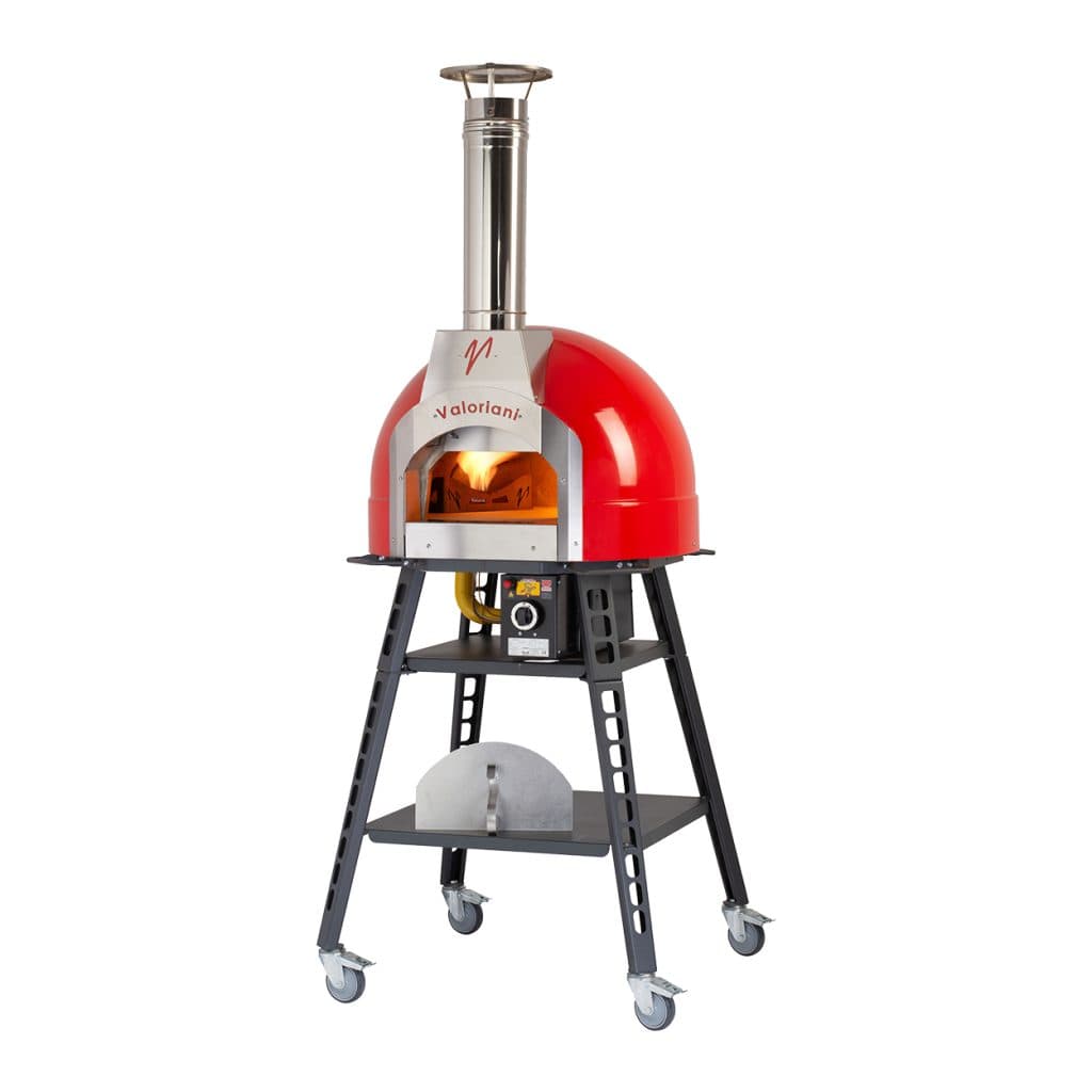 Valoriani Baby 60 Red Metal Dome Wood Fired and Gas Oven with Stand and Casters