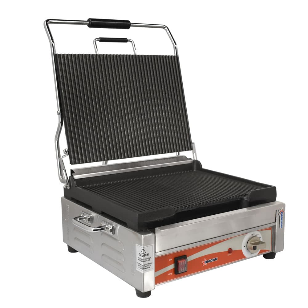 Single Panini Grill With Grooved Plates Cooking Surface 1800