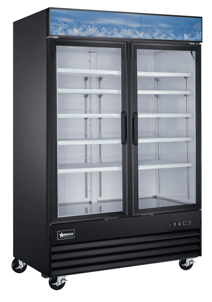 53” Black Display Freezer, 2-Glass Door, 45cu.ft. (1270L) Capacity – 110V, 1,000