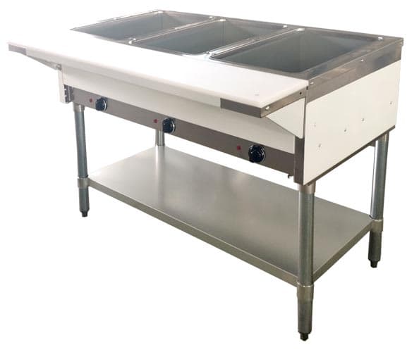 44″ 3 Pan Open Well Electric Steam Table with Cutting Board and Adjustable
