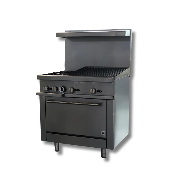 Gas Range 2 top burners 36"w/24"Charbroiler top HZ-R36-24CB