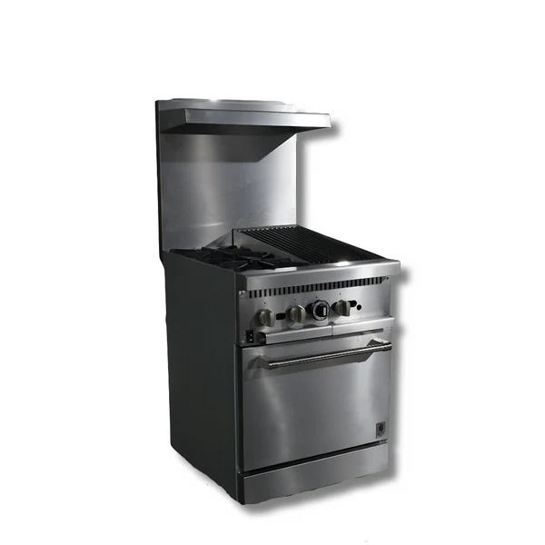 Gas Range with Built-In Convection Oven 24"w/12" Charbroiler top with 2 Open Bur