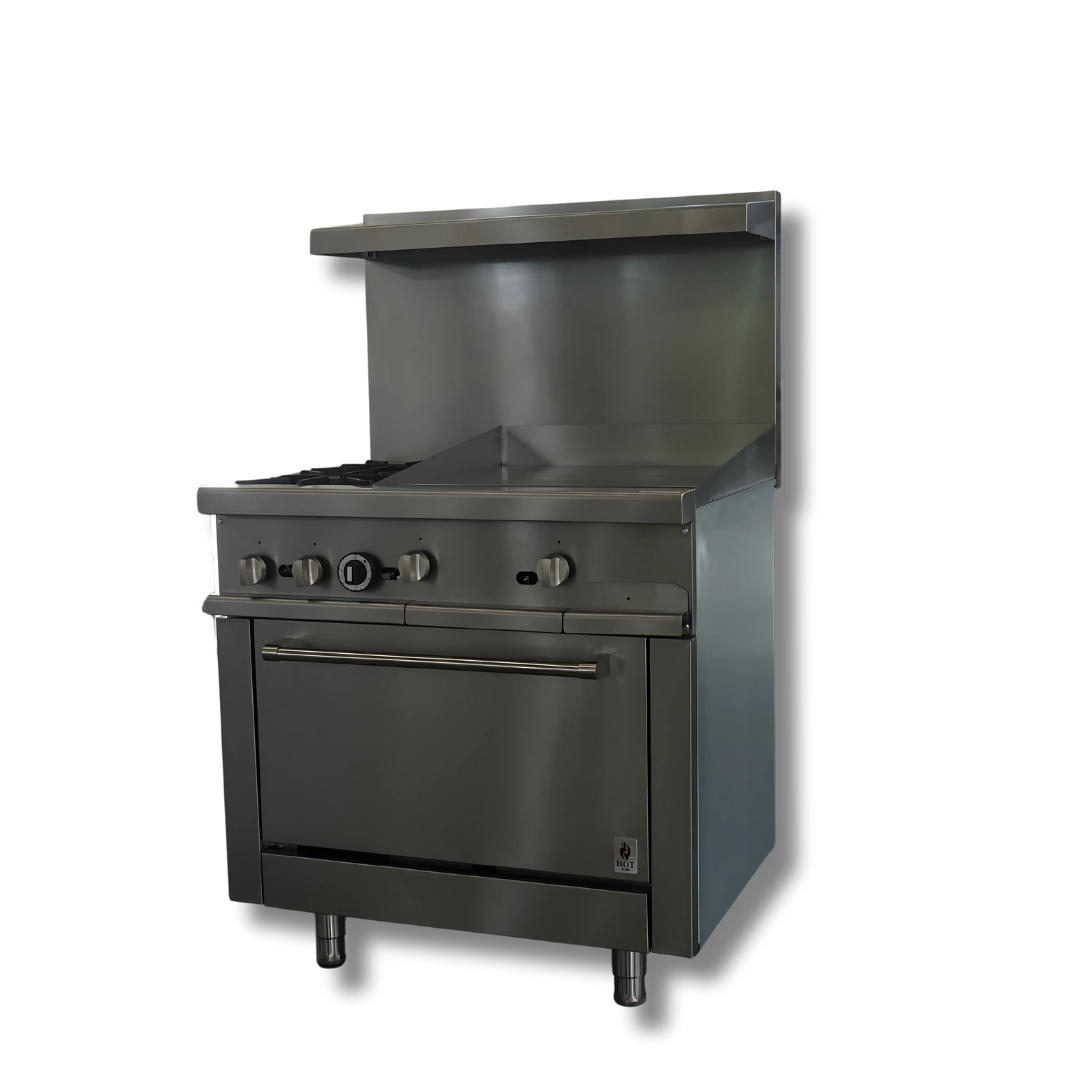 Gas Range 36"w/24"Griddle top with 2 Open Burners  HZ-R36-24MG