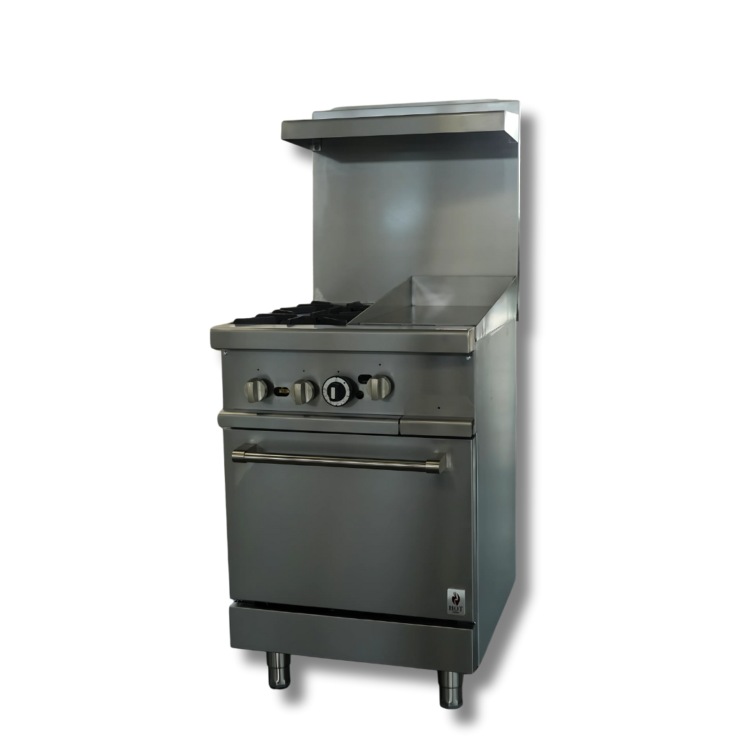 Gas Range 24"w/12" Griddle top with 2 Open Burners  HZ-R24-12MG