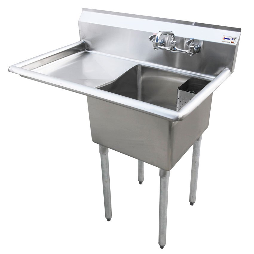18″ x 21″ x 14″ 18-gauge stainless steel One Tub Sink with 1.8″ Corner Drain and Left Drainboard