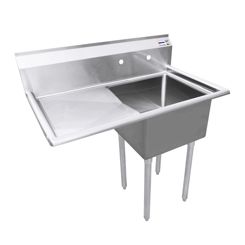 18″ x 18″ x 11″ 18-Gauge Stainless Steel One Tub Sink with 1.8″ Corner Drain and Left Drainboard