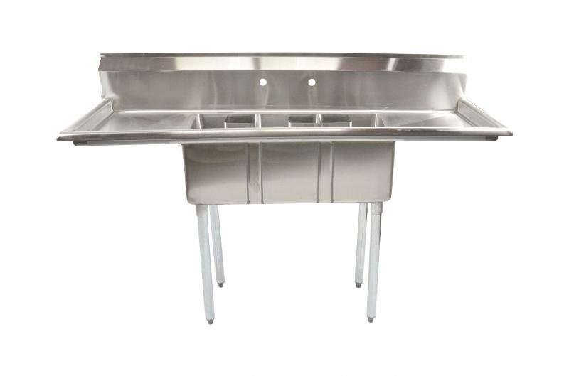 10″ x 14″ x 10″ Stainless Steel Three Tub Space Saver Sink with 16″ Left/Right Drainboards with Corner Drain