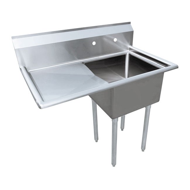 24″ x 24″ x 14″ 18-gauge stainless steel One Tub Sink with 3.5″ Center Drain and Left Drainboard