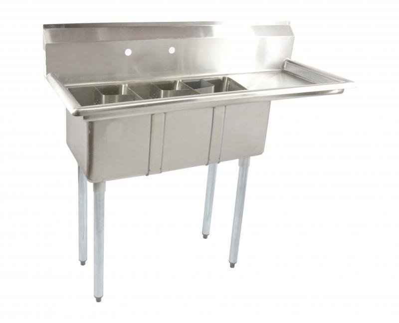 10″ x 14″ x 10″ Stainless Steel Three Tub Space Saver Sink with 16″ Right Drainboard with Corner Drain
