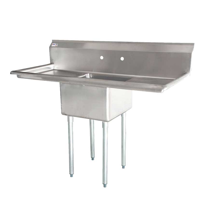 24″ x 24″ x 14″ 18-gauge stainless steel One Tub Sink with 1.8″ Corner Drain and Two Drainboards