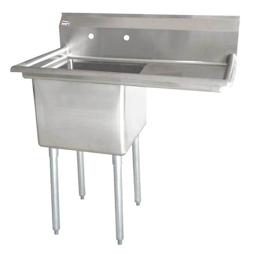 24″ x 24″ x 14″ 18-gauge stainless steel One Tub Sink with 3.5″ Center Drain and Right Drainboard