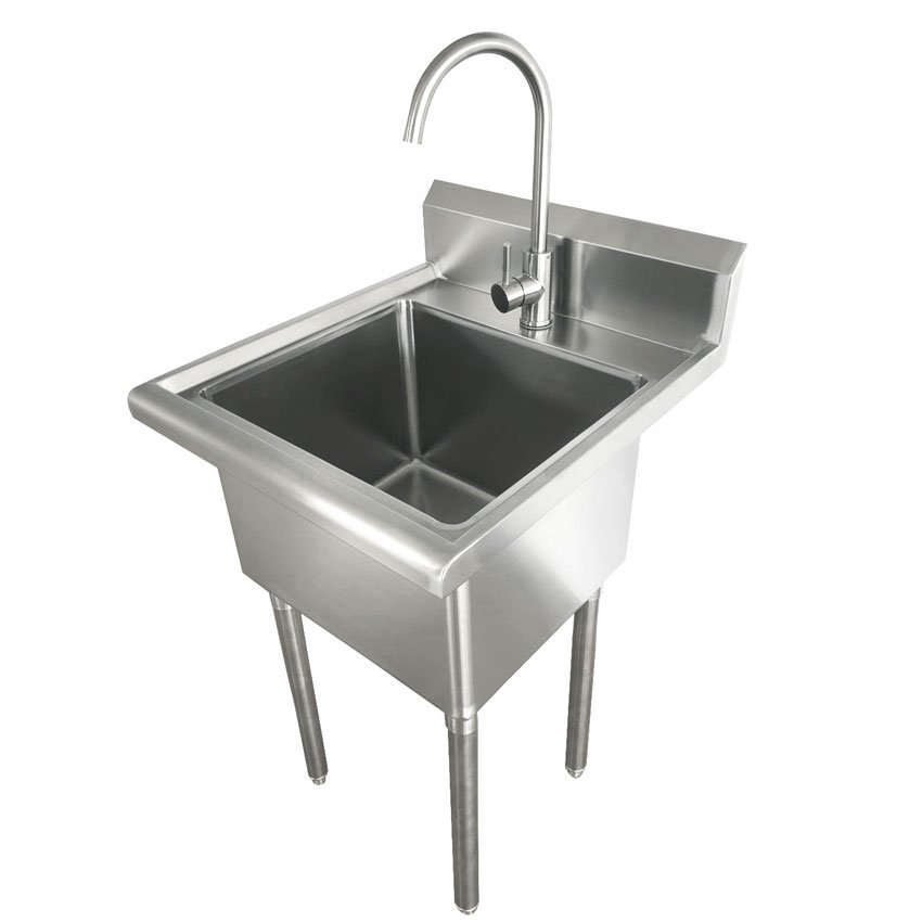 18″ x 16″ x 13″ 18-gauge, 304 stainless steel One Tub Laundry Sink with Faucet and Drain Basket
