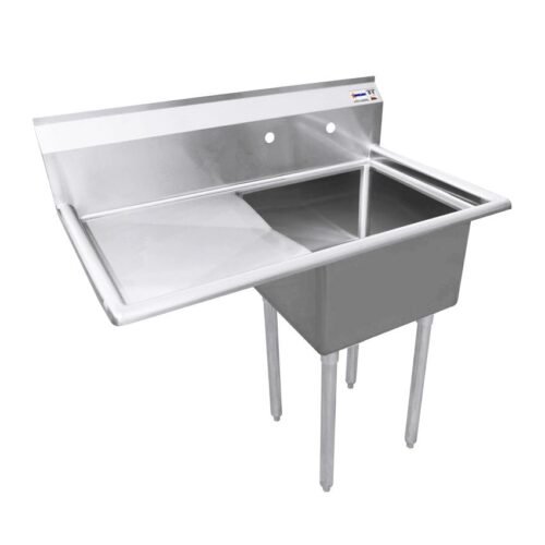 18-Gauge Stainless Steel One Tub Sink with 1.8″ Corner Drain and Left Drainboard