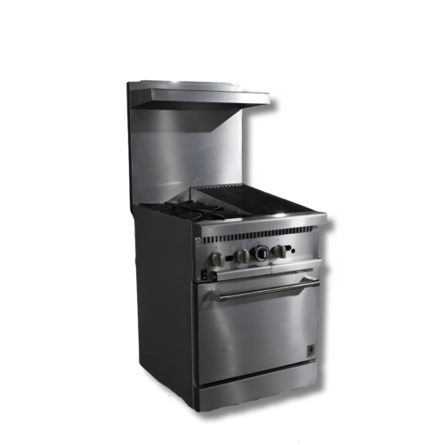 Gas Range with Built-In Convection Oven 24"w/12" Charbroiler top with 2 Open Burners  HZ-CR24-12CB