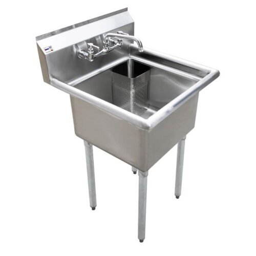18-Gauge Stainless Steel One Tub Sink with 1.8″ Corner Drain Without Drainboard