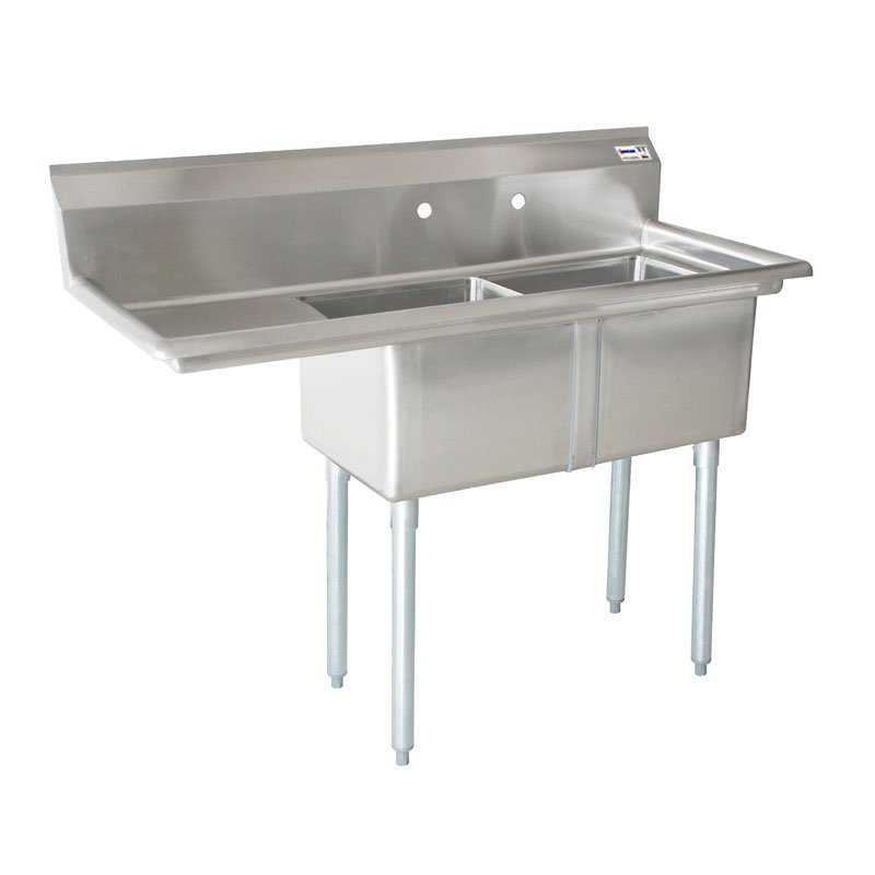 18-Gauge Stainless Steel Two Tub Sink with 1.8″ Corner Drain and Left Drainboard - Image 3