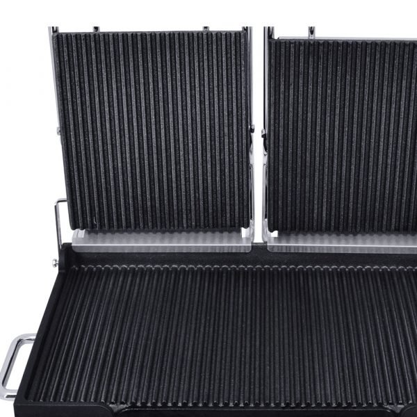 Double Panini Grill with Grooved Plates and Timer – 10″ x 18″ Cooking Surface – – Image 2