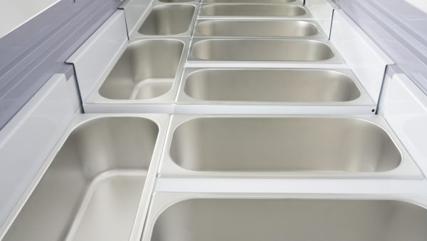 71″ Thirteen Pan Gelato Dipping Cabinet with Flat Sneeze Guard and Pans – Image 3