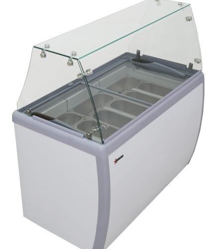 50″ Nine Pan Gelato Dipping Cabinet with Flat Sneeze Guard and Pans