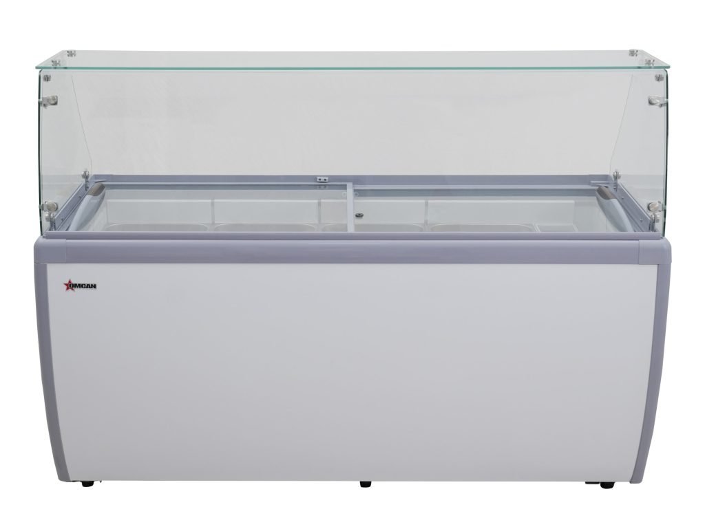71″ Thirteen Pan Gelato Dipping Cabinet with Flat Sneeze Guard and Pans – Image 2