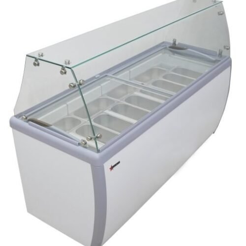 71″ Thirteen Pan Gelato Dipping Cabinet with Flat Sneeze Guard and Pans