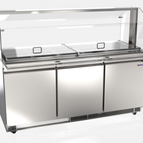 Stainless Steel Refrigerated Salad Bar Cold Food Table With Sneeze Guard