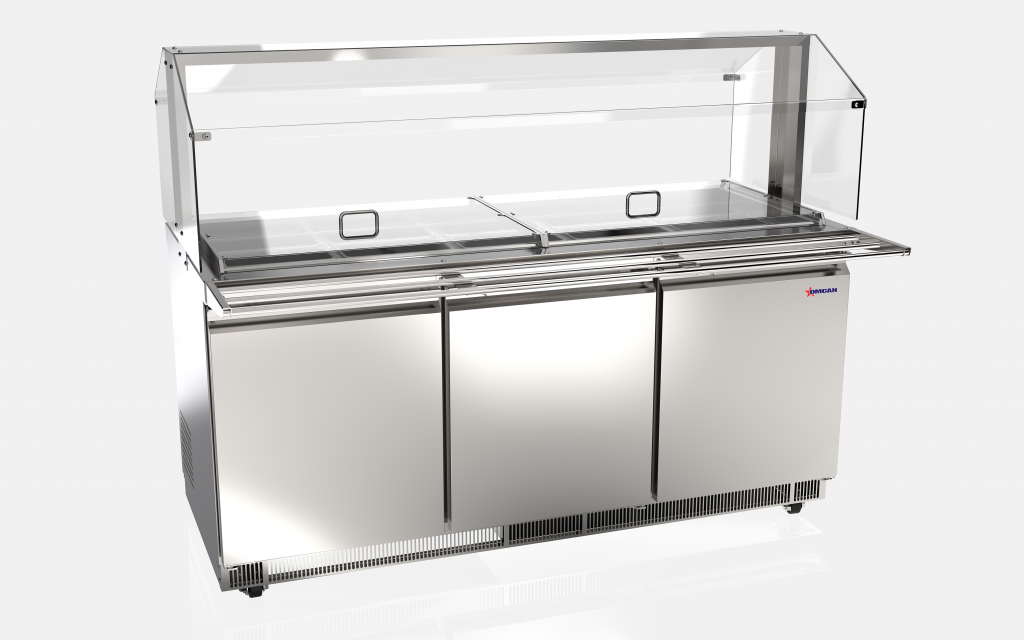Stainless Steel Refrigerated Salad Bar Cold Food Table With Sneeze Guard