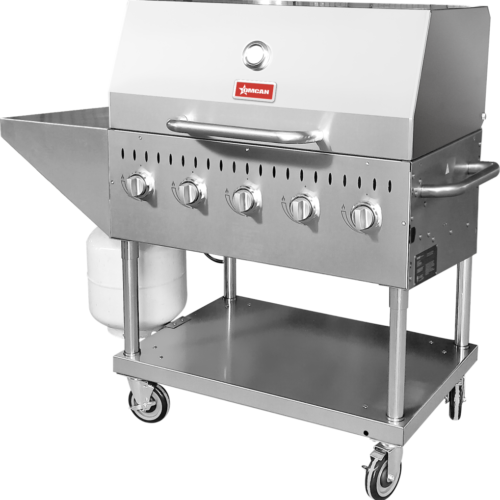 Stainless Steel Propane Outdoor BBQ Grill with 5 Burners, Top and Side Shelf and