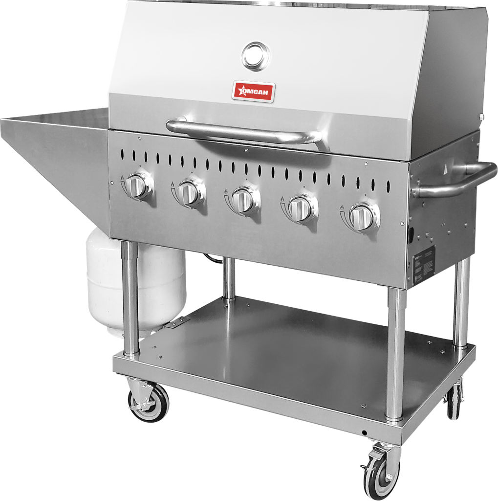 Stainless Steel Propane Outdoor BBQ Grill with 5 Burners, Top and Side Shelf and