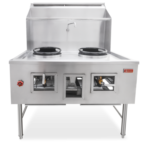 Two Chamber Wok Range with 2 x 13″ Rings, Backsplash, Faucet, 190,000 BTU – Natu