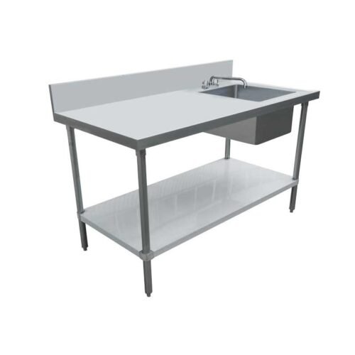 INOX1974 Stainless steel table with left or righy sink and 6″ backsplash