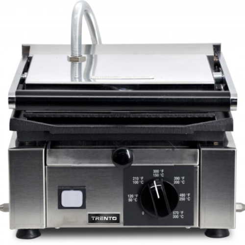 Elite Series 10″ x 9″ Single Panini Grill with Grooved Top and Smooth Bottom Gri