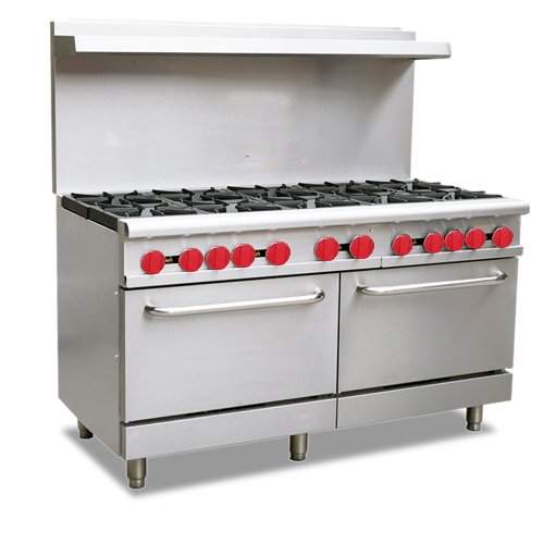 60″ Commercial Gas Range with 10 Burners and 2 Standard Ovens 362,000 BTU – Liqu