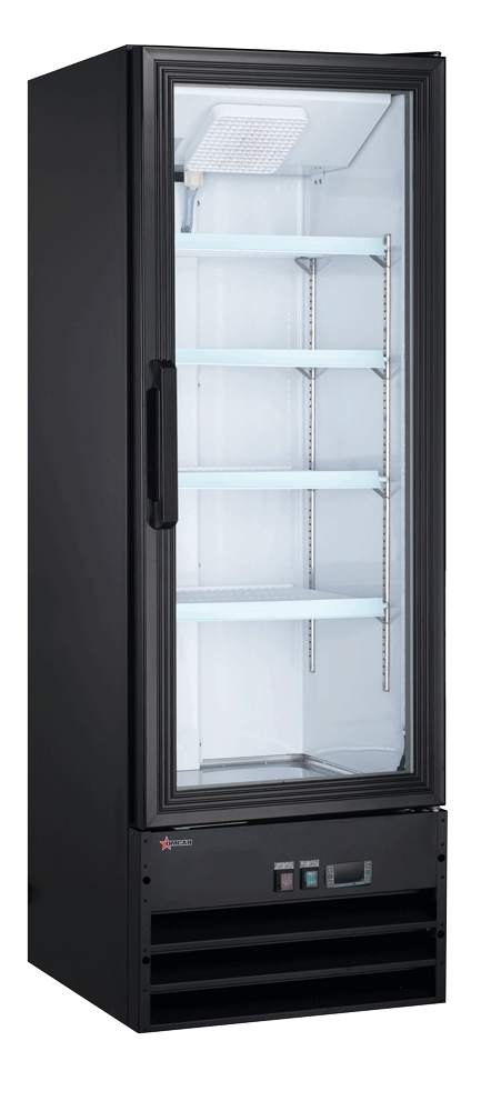 22-inch Single Door Swing Glass Door Refrigerator with 9.1 cu.ft. capacity – Bla