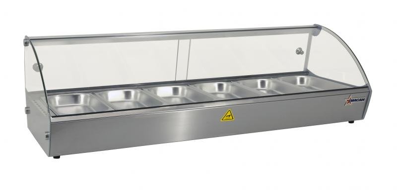 44" Countertop Curved Glass Display Warmer with 6 Pans